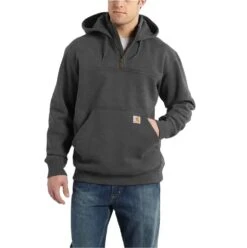 Carhartt Sweatshirts: Men's 100617 026 Carbon Heather Paxton Rain Defender Heavyweight Hooded Quarter-Zip Sweatshirt