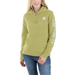 Carhartt Sweatshirts: Women's 102791 GB9 Green Olive Heather Graphic Clarksburg Pullover Hoodie