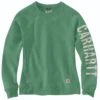 Carhartt Sweatshirts: Women's 104410 G59 Boreal Heather Crewneck Relaxed Fit Graphic Sweatshirt -Sports Clothing 104410 g59 wf20