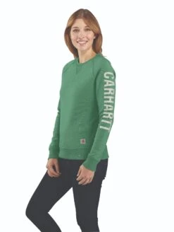 Carhartt Sweatshirts: Women's 104410 G59 Boreal Heather Crewneck Relaxed Fit Graphic Sweatshirt -Sports Clothing 104410g59 ws21 cm