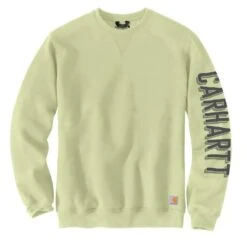Carhartt Sweatshirts: Men's 104904 G68 Pastel Lime Crewneck Midweight Loose Fit Sleeve Graphic Sweatshirt