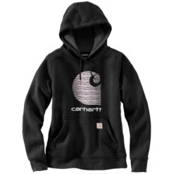 Carhartt Sweatshirts: Women's 105636 BLK Black Rain Defender Relaxed Fit āCā Logo Graphic Sweatshirt