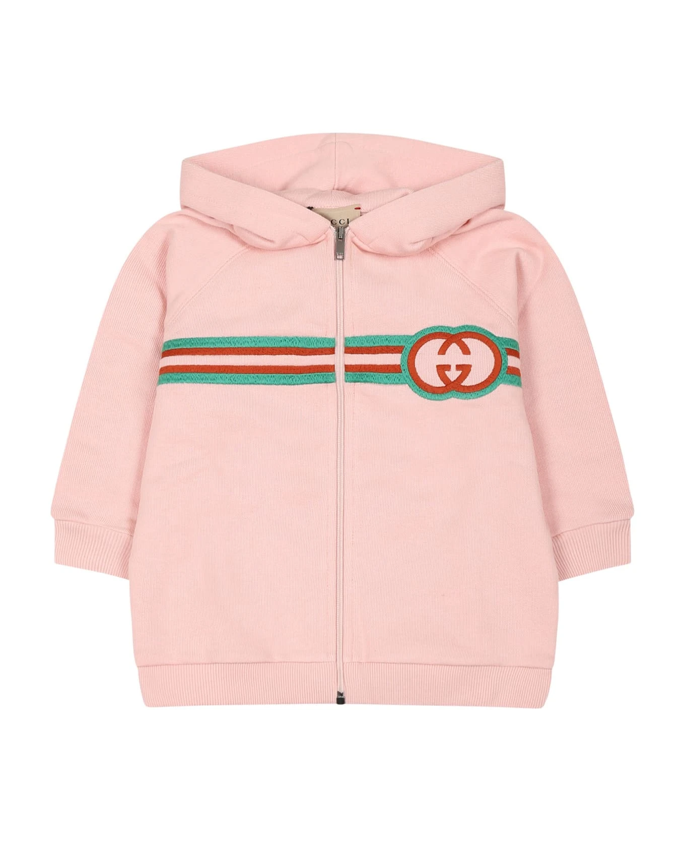 Gucci Pink Sweatshirt For Baby Girl With Interlocking Gg 3 Gucci Pink Sweatshirt For Baby Girl With Interlocking Gg