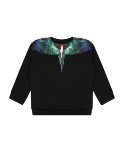 Black Sweatshirt For Baby Boy With Multicolor Wings Print