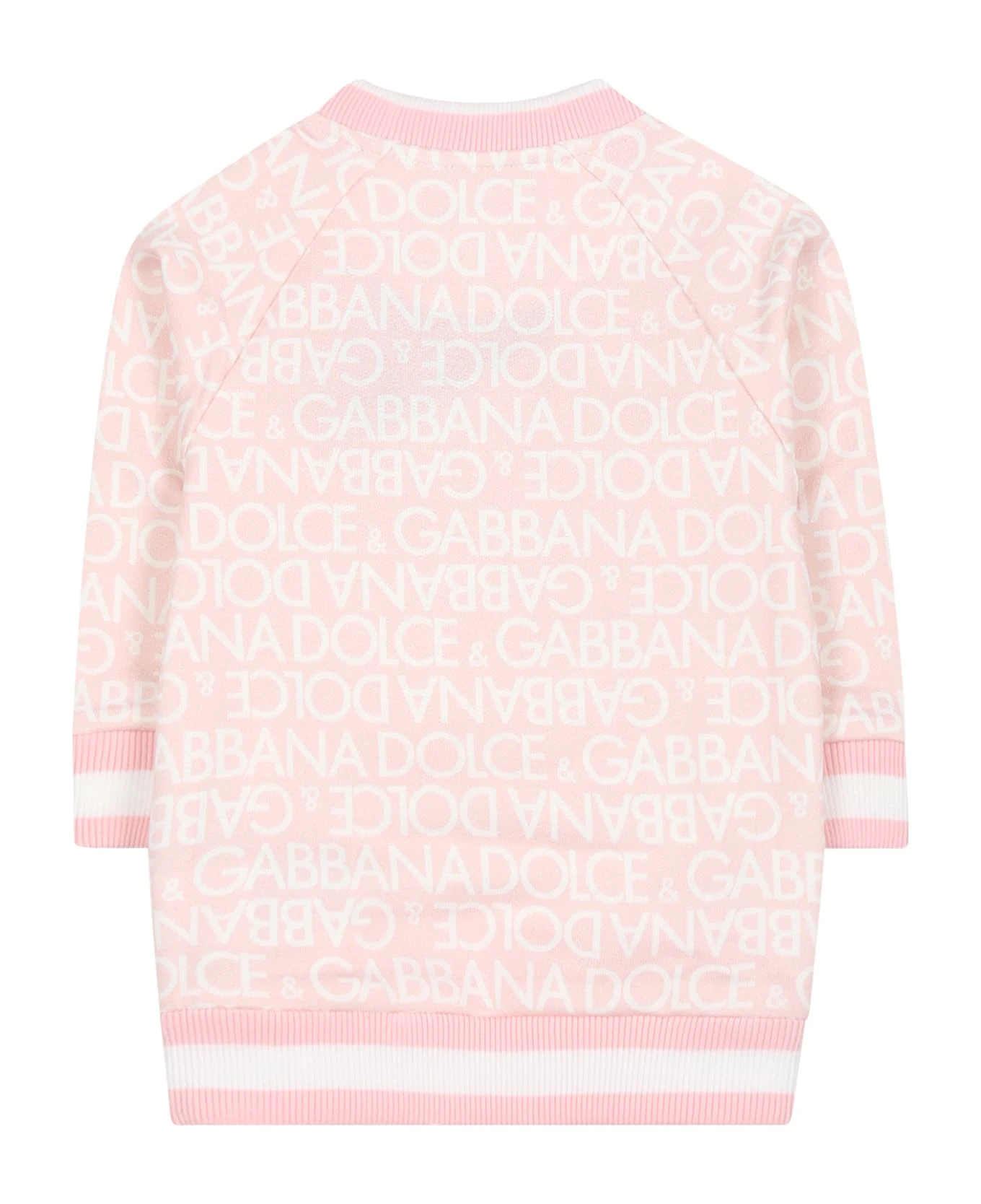 Dolce & Gabbana Pink Sweatshirt For Baby Girl With Leopard Print And Logo 4 Dolce & Gabbana Pink Sweatshirt For Baby Girl With Leopard Print And Logo - Image 2