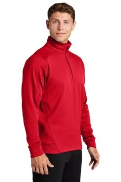 Sport-Tek Sweatshirts: Men's F247 RED True Red Tech Fleece 1/4-Zip Pullover -Sports Clothing 4718 truered 4 f247trueredmodel3q1 337w