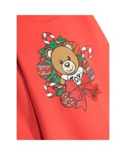 MOSCHINO Red Sweatshirt With Christmas Motif And Contrasting Logo In Stretch Cotton Baby -Sports Clothing 5344161fb1061d43ed6082fcf12e8eaa