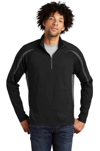 Sport-TeK Sweatshirts: Men's ST851 BCG Black Charcoal Grey Stretch 1/2-Zip Colorblock Pullover 3 Sport-TeK Sweatshirts: Men's ST851 BCG Black Charcoal Grey Stretch 1/2-Zip Colorblock Pullover