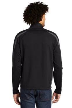 Sport-TeK Sweatshirts: Men's ST851 BCG Black Charcoal Grey Stretch 1/2-Zip Colorblock Pullover 9 Sport-TeK Sweatshirts: Men's ST851 BCG Black Charcoal Grey Stretch 1/2-Zip Colorblock Pullover -Sports Clothing 5496 blkchrgy 2 st851blkchrgymodelback1 337w