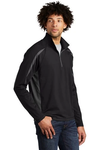 Sport-TeK Sweatshirts: Men's ST851 BCG Black Charcoal Grey Stretch 1/2-Zip Colorblock Pullover 4 Sport-TeK Sweatshirts: Men's ST851 BCG Black Charcoal Grey Stretch 1/2-Zip Colorblock Pullover - Image 2