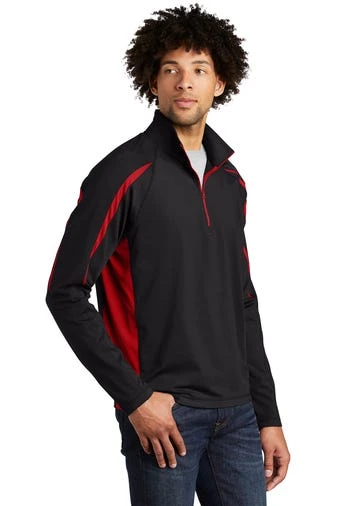 Sport-TeK Sweatshirts: Men's ST851 BTR Black True Red Stretch 1/2-Zip Colorblock Pullover 4 Sport-TeK Sweatshirts: Men's ST851 BTR Black True Red Stretch 1/2-Zip Colorblock Pullover - Image 2