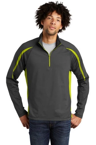 Sport-TeK Sweatshirts: Men's ST851 CGCG Charcoal Grey Charge Green Stretch 1/2-Zip Colorblock Pullover 3 Sport-TeK Sweatshirts: Men's ST851 CGCG Charcoal Grey Charge Green Stretch 1/2-Zip Colorblock Pullover
