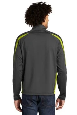 Sport-TeK Sweatshirts: Men's ST851 CGCG Charcoal Grey Charge Green Stretch 1/2-Zip Colorblock Pullover 9 Sport-TeK Sweatshirts: Men's ST851 CGCG Charcoal Grey Charge Green Stretch 1/2-Zip Colorblock Pullover -Sports Clothing 5496 chgycggn 2 st851chgycggnmodelback1 337w