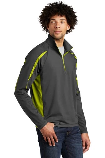 Sport-TeK Sweatshirts: Men's ST851 CGCG Charcoal Grey Charge Green Stretch 1/2-Zip Colorblock Pullover 4 Sport-TeK Sweatshirts: Men's ST851 CGCG Charcoal Grey Charge Green Stretch 1/2-Zip Colorblock Pullover - Image 2
