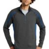 Sport-TeK Sweatshirts: Men's ST851 CGTR Charcoal Grey True Royal Stretch 1/2-Zip Colorblock Pullover -Sports Clothing 5496 chgytrry 1 st851chgytrrymodelfront1 337w