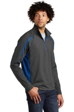 Sport-TeK Sweatshirts: Men's ST851 CGTR Charcoal Grey True Royal Stretch 1/2-Zip Colorblock Pullover 7 Sport-TeK Sweatshirts: Men's ST851 CGTR Charcoal Grey True Royal Stretch 1/2-Zip Colorblock Pullover -Sports Clothing 5496 chgytrry 4 st851chgytrrymodel3q1 337w
