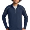 Sport-TeK Sweatshirts: Men's ST851 TNCG True Navy Charcoal Grey Stretch 1/2-Zip Colorblock Pullover -Sports Clothing 5496 tnvchargy 1 st851tnvchargymodelfront1 337w