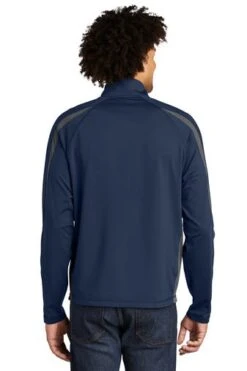 Sport-TeK Sweatshirts: Men's ST851 TNCG True Navy Charcoal Grey Stretch 1/2-Zip Colorblock Pullover 9 Sport-TeK Sweatshirts: Men's ST851 TNCG True Navy Charcoal Grey Stretch 1/2-Zip Colorblock Pullover -Sports Clothing 5496 tnvchargy 2 st851tnvchargymodelback1 337w