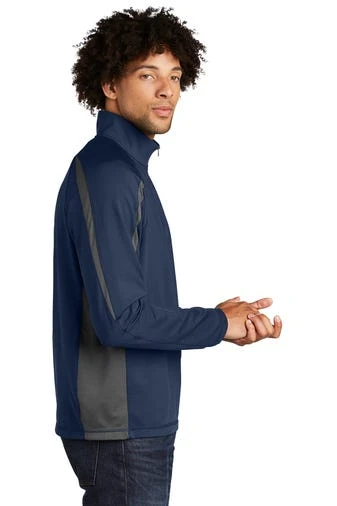 Sport-TeK Sweatshirts: Men's ST851 TNCG True Navy Charcoal Grey Stretch 1/2-Zip Colorblock Pullover 5 Sport-TeK Sweatshirts: Men's ST851 TNCG True Navy Charcoal Grey Stretch 1/2-Zip Colorblock Pullover - Image 3