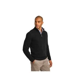 Port Authority Sweatshirts: Men's SW290 BLK Black Half Zip Sweater -Sports Clothing 5525 black 3 sw290blackmodelside 337wedit