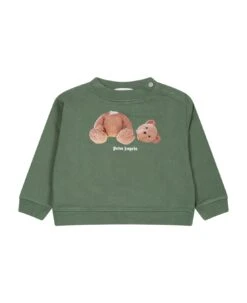 Palm Angels Green Sweatshirt For Baby Boy With Bear And Logo