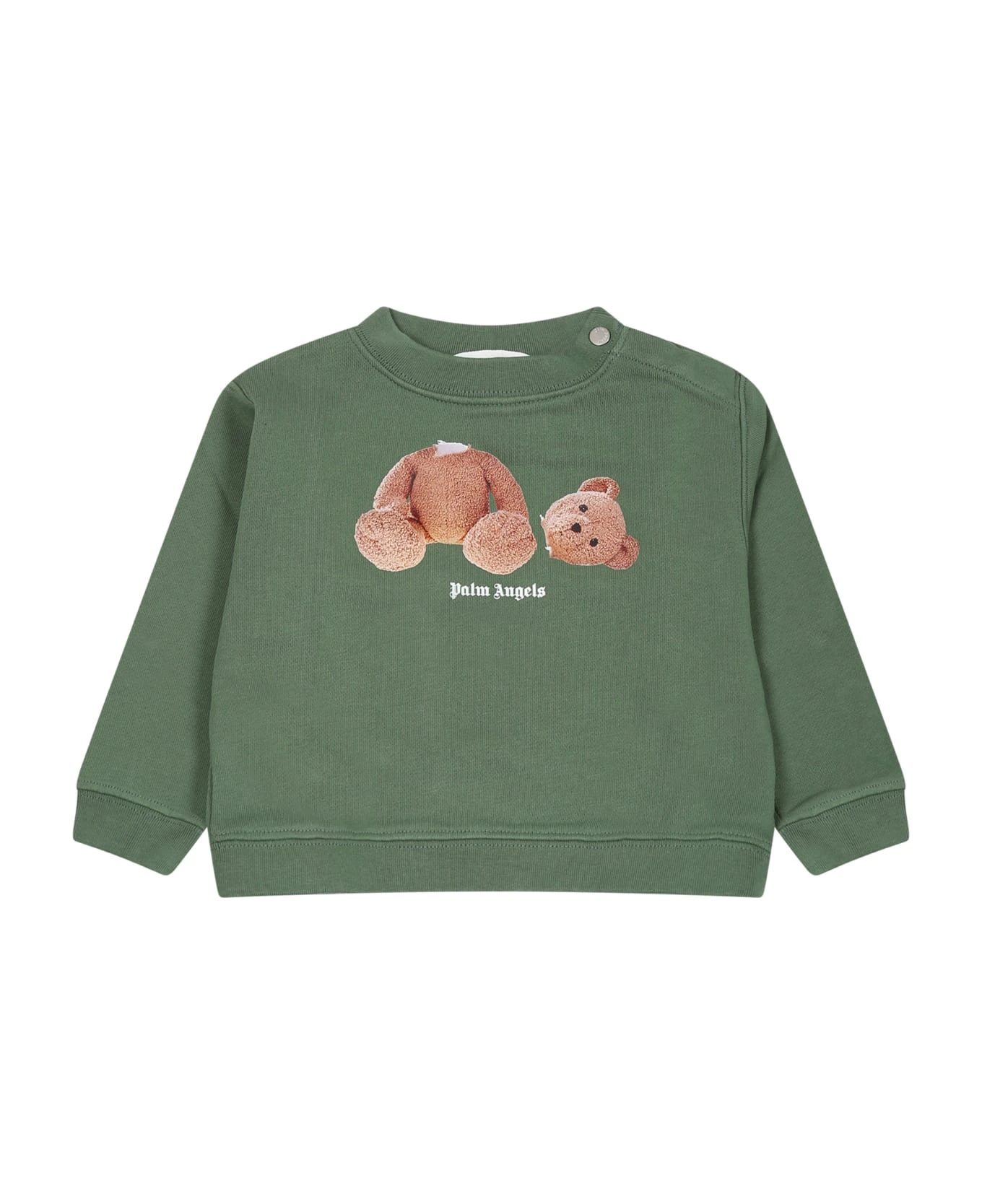 Palm Angels Green Sweatshirt For Baby Boy With Bear And Logo 3 Palm Angels Green Sweatshirt For Baby Boy With Bear And Logo