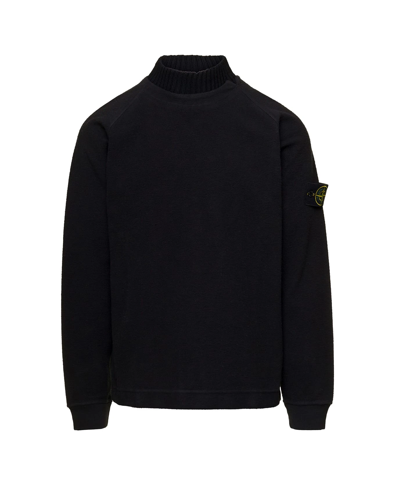 Stone Island Black Sweatshirt With Ribbed High-neck And Logo Patch In Cotton Blend Man 3 Stone Island Black Sweatshirt With Ribbed High-neck And Logo Patch In Cotton Blend Man