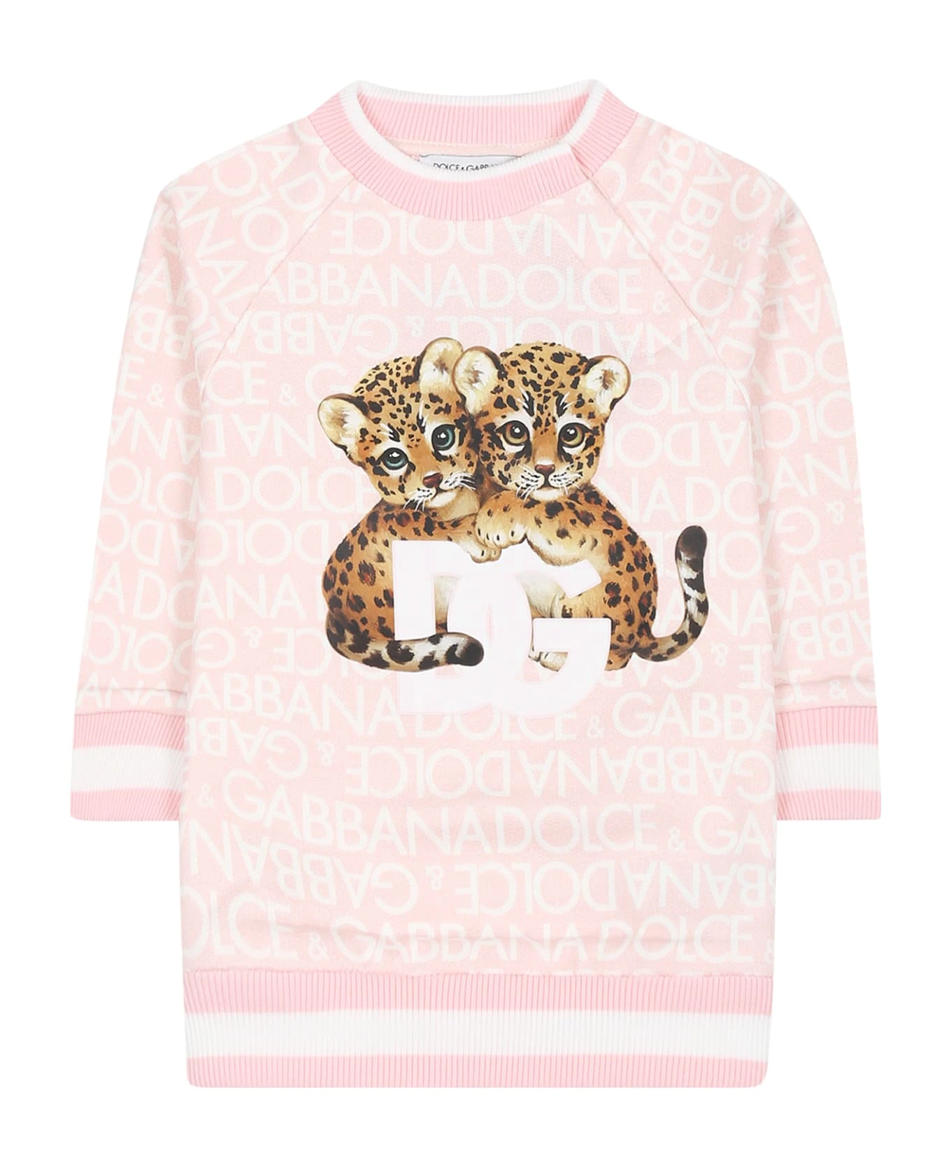 Dolce & Gabbana Pink Sweatshirt For Baby Girl With Leopard Print And Logo 3 Dolce & Gabbana Pink Sweatshirt For Baby Girl With Leopard Print And Logo