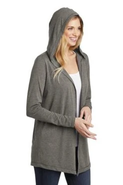 District Cardigans: Women's DT156 GYFST Grey Frost Perfect Tri Hooded Cardigan -Sports Clothing 9206 greyfrost 4 dt156greyfrostmodelhood 337w