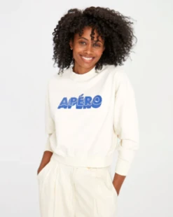 Clare V.Apro Le Drop Sweatshirt - Cream/Blue