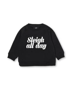 Brunette The Labelkids Brunette The Label Sleigh All Day Little Babes Crew Neck Sweatshirt - Black