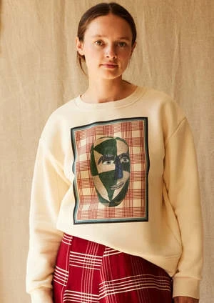 Caron CallahanTheo Jersey Sweatshirt - Mask Print Cream 3 Caron CallahanTheo Jersey Sweatshirt - Mask Print Cream