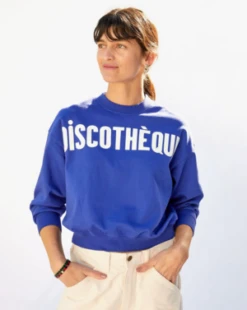 Clare V.Discotheque Sweatshirt - Cobalt/Cream -Sports Clothing Discotheque Sweatshirt 20230909173907 1