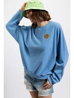 EaselTheo Happy Face Sweatshirt - Peri Blue -Sports Clothing Easel Theo Happy Face Sweatshirt In Peri Blue 20230929173230 2