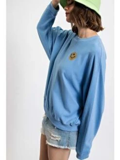 EaselTheo Happy Face Sweatshirt - Peri Blue -Sports Clothing Easel Theo Happy Face Sweatshirt In Peri Blue 20230929173231