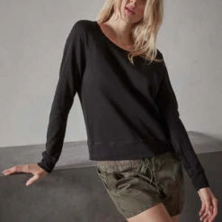 James PerseVintage French Terry Sweatshirt -- White/Black -Sports Clothing James Perse Vintage French Terry Sweatshirt WXA3247 20230930212436 1