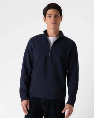 SunspelLoopback Half Zip Sweatshirt - Navy 5 SunspelLoopback Half Zip Sweatshirt - Navy - Image 3