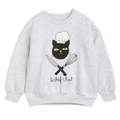 Mini RodiniKids Mini Rodini Child Chef Cat Sweatshirt - Grey