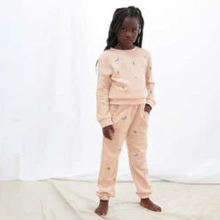 OeufKids Oeuf Baby Embroidered Silver Peony Pink With Chaton Print Sweatshirt - Pink