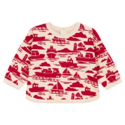 Petit BateauKids Petit Bateau Baby Sweatshirt - Cream With Red Boat Print -Sports Clothing Petit Bateau Baby Sweatshirt Cream With Red Boat Print 20230525054036 1
