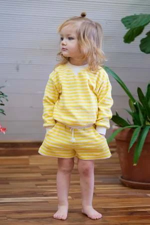 My Little CozmoKIDS My Little Cozmo Surf Sweatshirt - Lemon Organic Terry Stripe 5 My Little CozmoKIDS My Little Cozmo Surf Sweatshirt - Lemon Organic Terry Stripe - Image 3