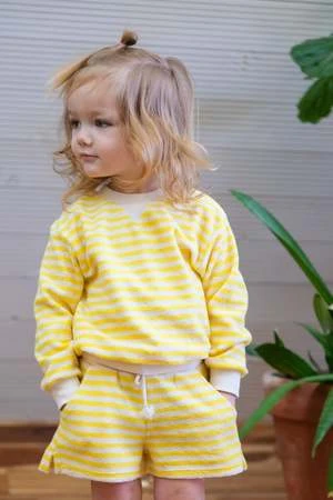 My Little CozmoKIDS My Little Cozmo Surf Sweatshirt - Lemon Organic Terry Stripe 3 My Little CozmoKIDS My Little Cozmo Surf Sweatshirt - Lemon Organic Terry Stripe
