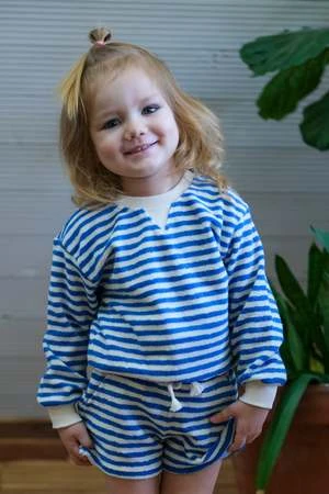 My Little CozmoKIDS My Little Cozmo Surf Sweatshirt - Ocean Organic Terry Stripe 4 My Little CozmoKIDS My Little Cozmo Surf Sweatshirt - Ocean Organic Terry Stripe - Image 2