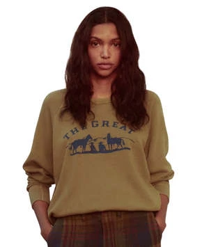 The Great.The College Sweatshirt W/ Gaucho Graphic - Washed Fir Green 3 The Great.The College Sweatshirt W/ Gaucho Graphic - Washed Fir Green