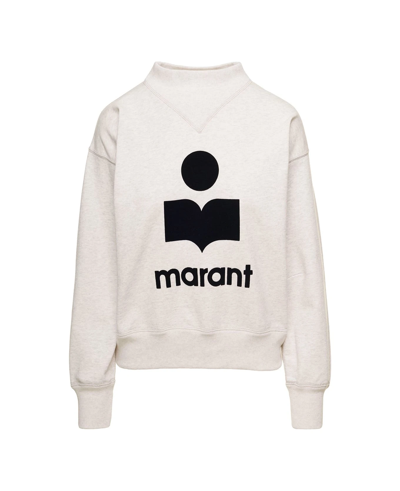 Grey High Neck Sweatshirt With Contrasting Logo Print In Cotton Blend Woman Isabel Marant Etoile 3 Grey High Neck Sweatshirt With Contrasting Logo Print In Cotton Blend Woman Isabel Marant Etoile