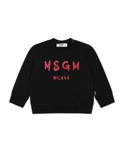 MSGM Black Sweatshirt Fo Baby Girl With Logo
