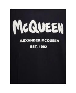 Alexander McQueen Black Sweatshirt With Contrasting Graffiti Logo Print In Cotton Man -Sports Clothing c5e9d180533d2e7aa2fd27fc5bb274c3