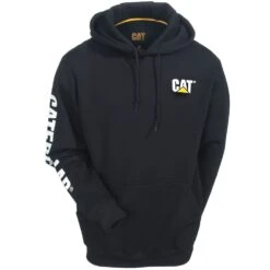Caterpillar Sweatshirts: Men's 1910709 016 Black Hooded Trademark Banner Sweatshirt -Sports Clothing cat 1910709 blk f 01