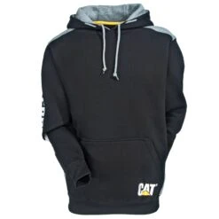 CAT Apparel Sweatshirts: Men's 1910802 016 Black Logo Panel Hooded Sweatshirt 9 CAT Apparel Sweatshirts: Men's 1910802 016 Black Logo Panel Hooded Sweatshirt -Sports Clothing cat 1910802 016 f 01