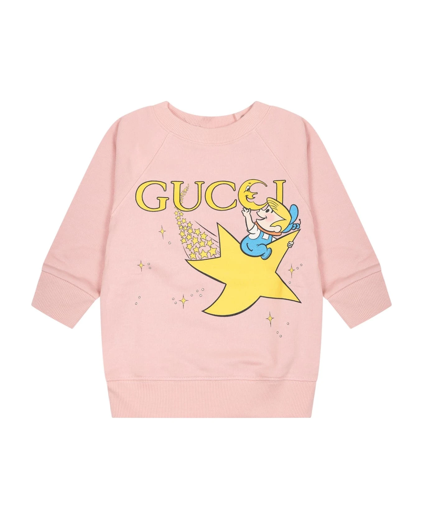 Gucci Pink Sweatshirt For Baby Girl With Print And Logo 3 Gucci Pink Sweatshirt For Baby Girl With Print And Logo